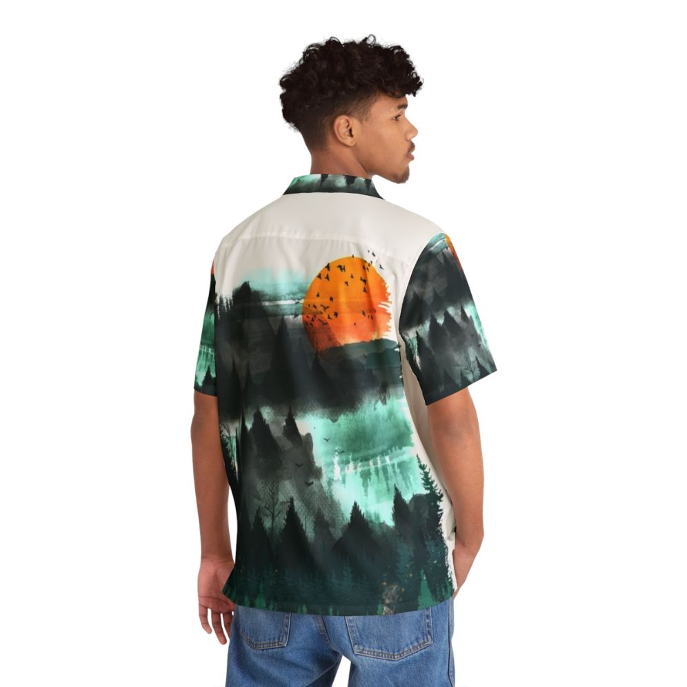 Wilderness Hawaiian Shirt with Watercolor Nature Print - People Back