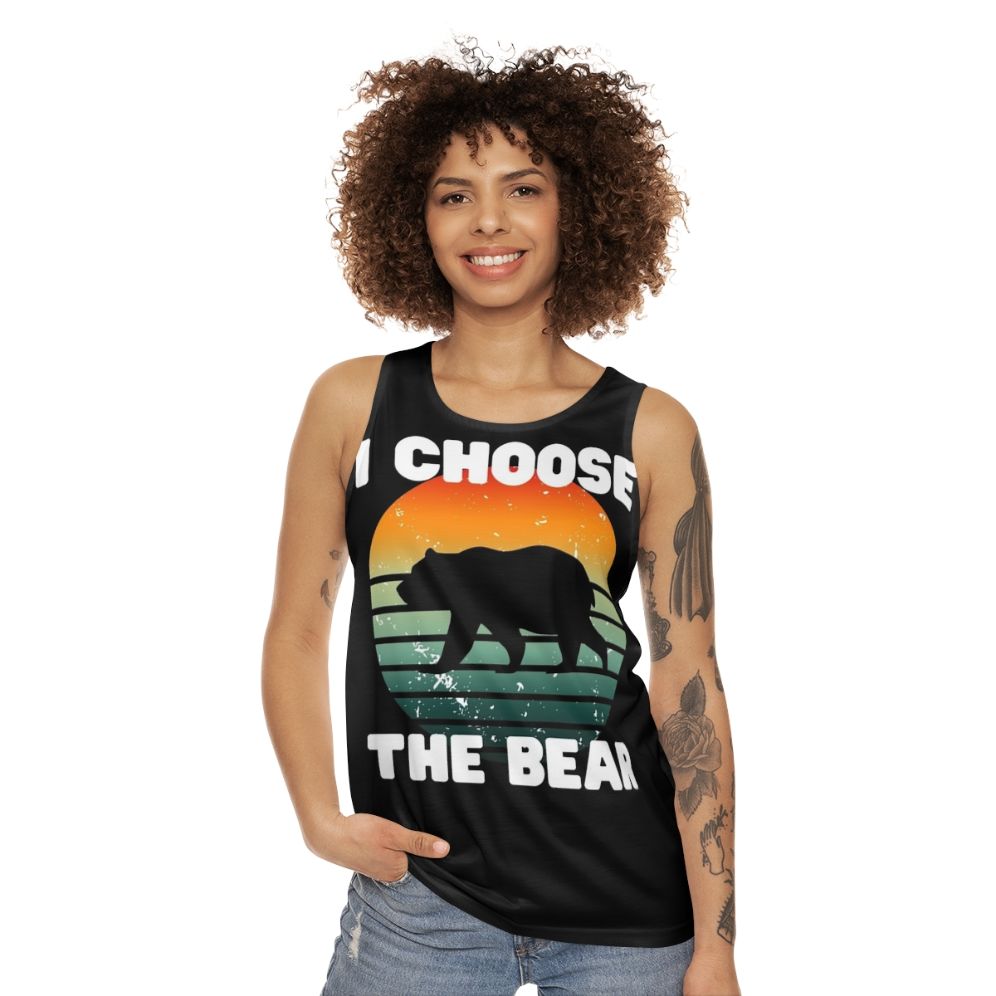 Unisex tank top with a bear graphic design - women