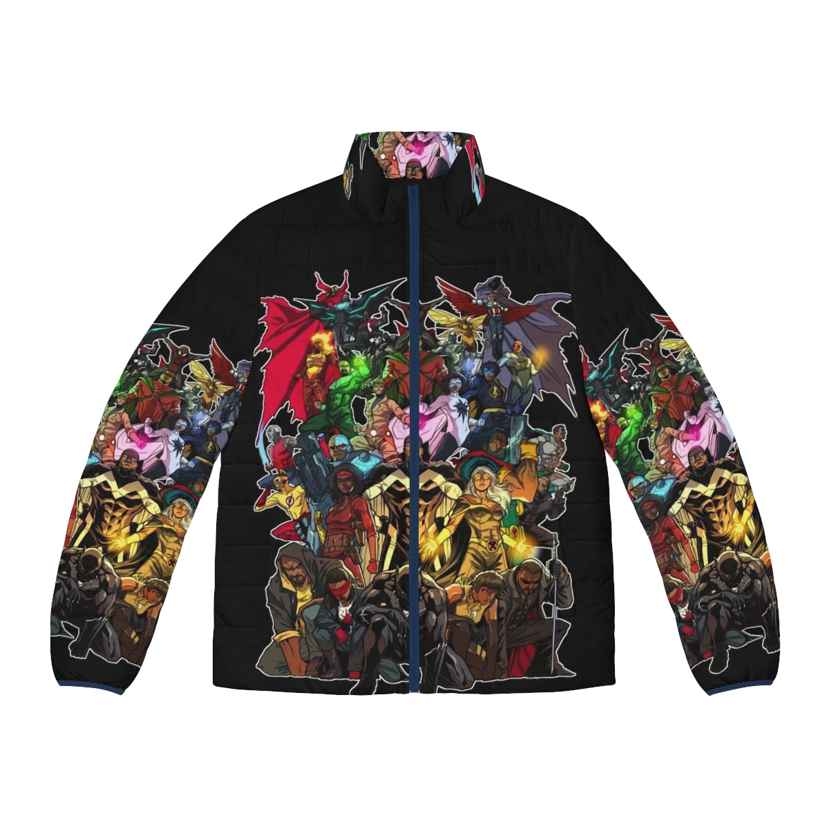 Puffer jacket featuring heroes of color and afrocentric designs