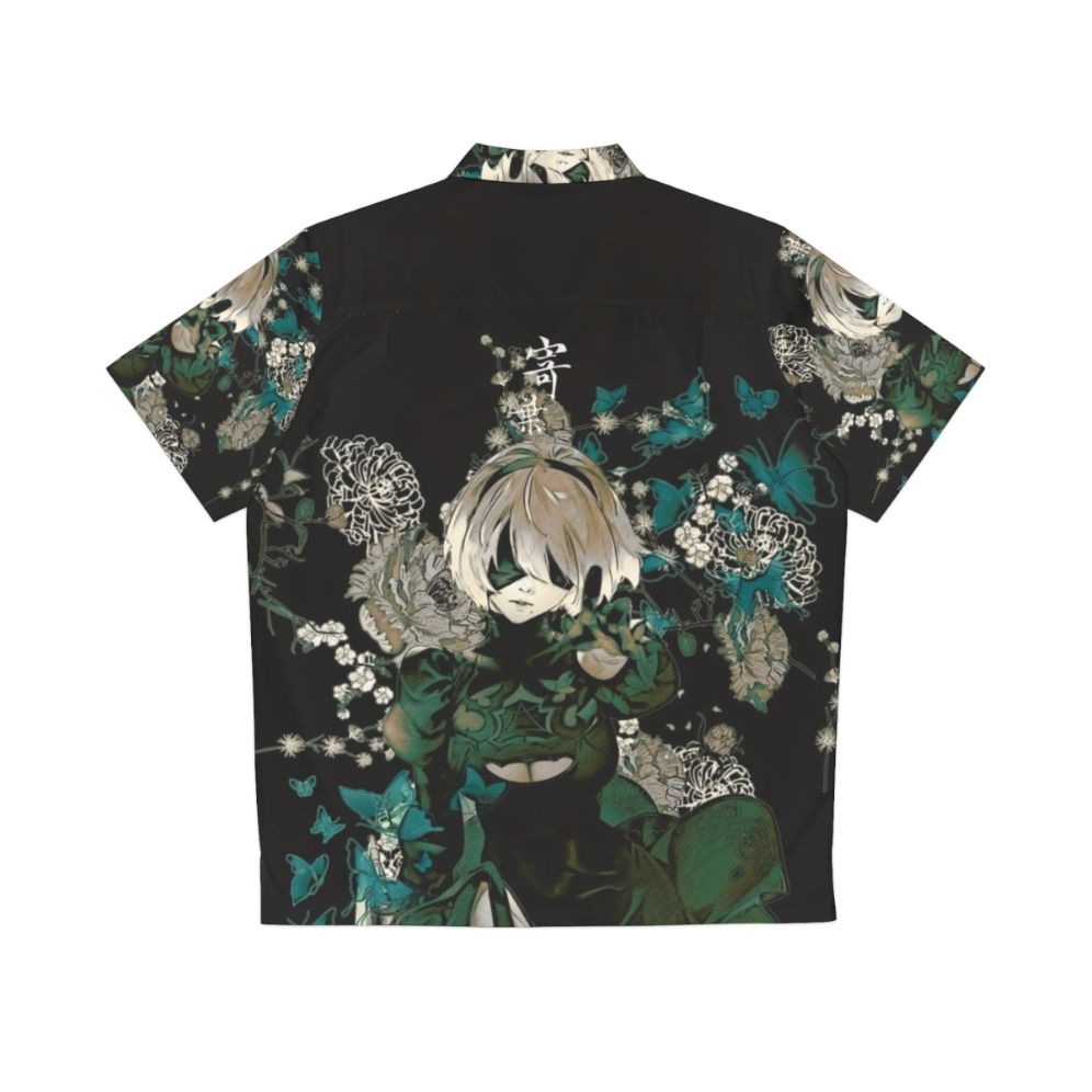 Butterflies and Garden Hawaiian Shirt with Anime Inspired Floral Print - Back