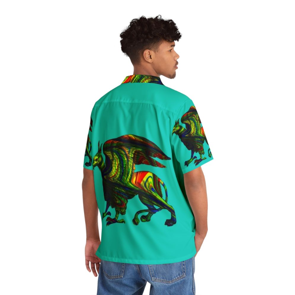 Colorful abstract griffin aqua hawaiian shirt - People Back