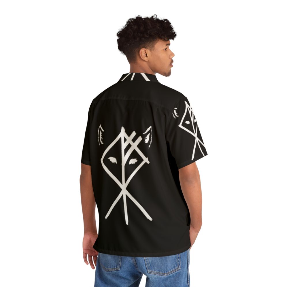 Nordic Wolf Hawaiian Shirt with Runes and Celtic Knot Design - People Back