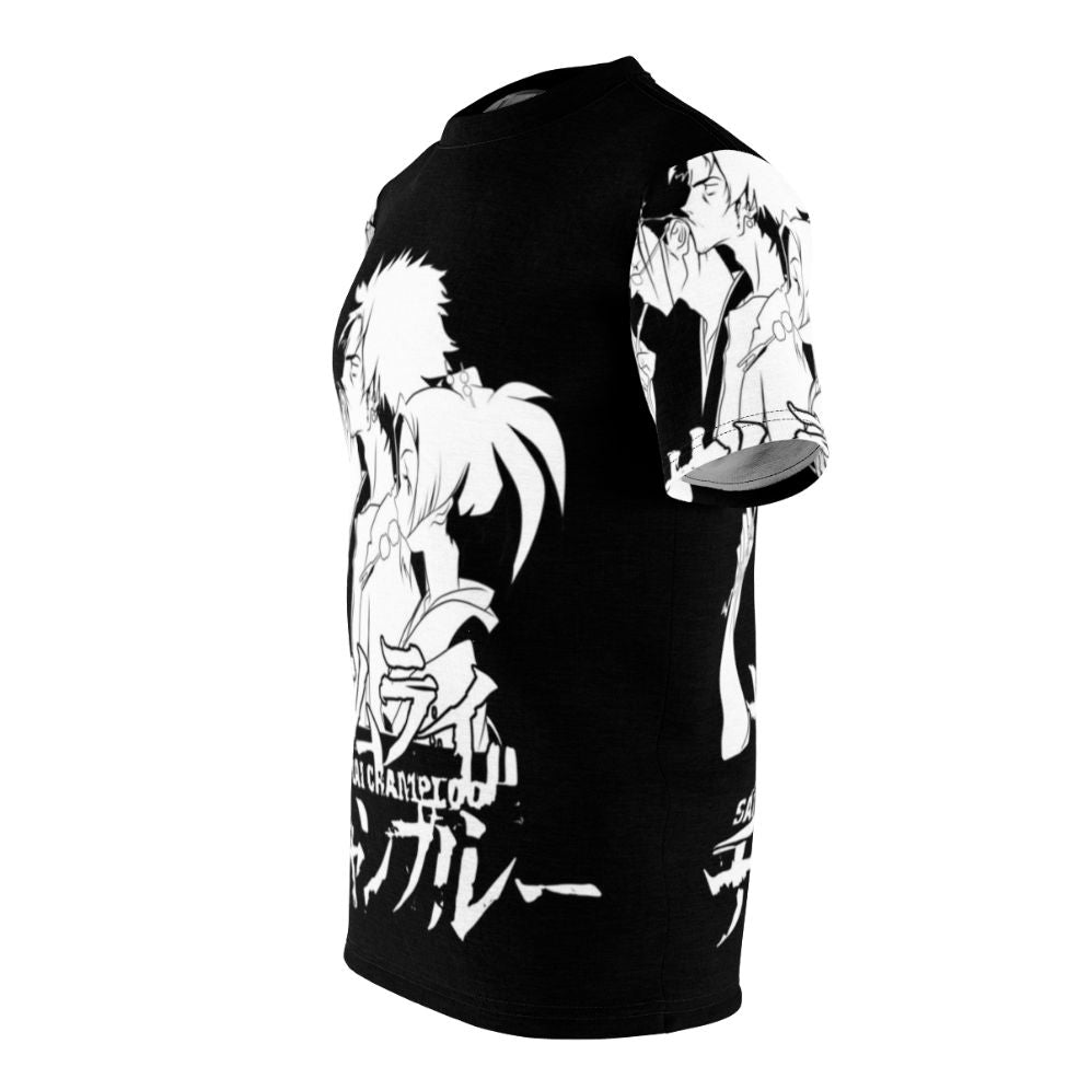 Samurai-inspired anime art t-shirt featuring characters from the popular Samurai Champloo series - men left