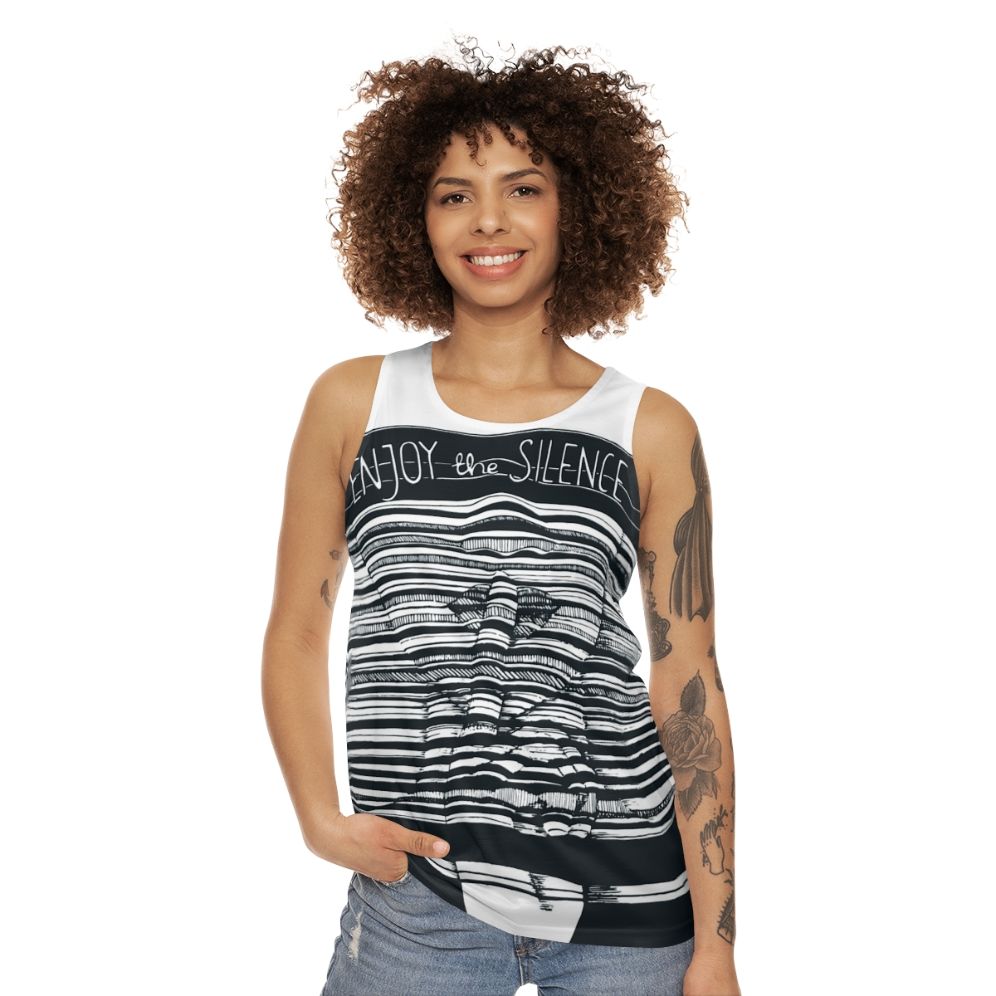 Unisex Graphic Tank Top with Depeche Mode Inspired Silence Design - women