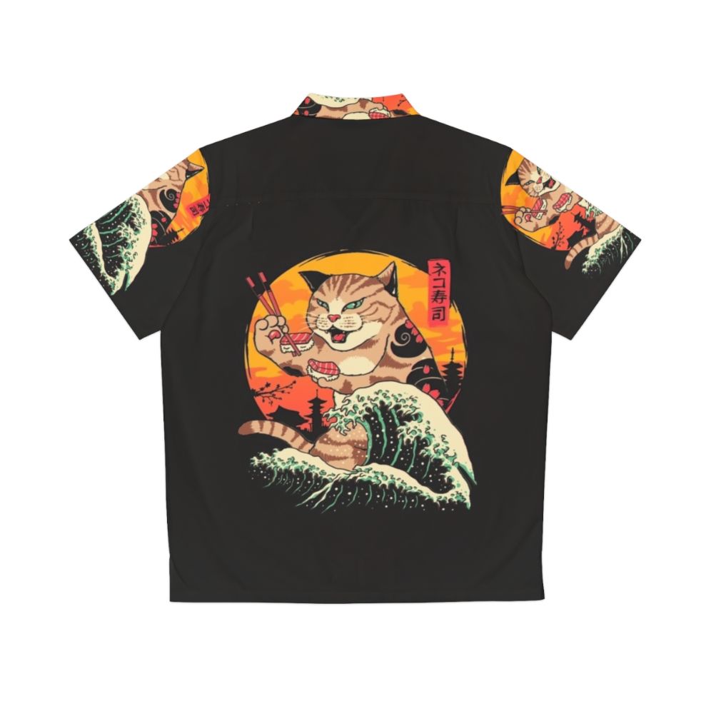 Neko Sushi Wave Hawaiian Shirt with cat and sushi design - Back