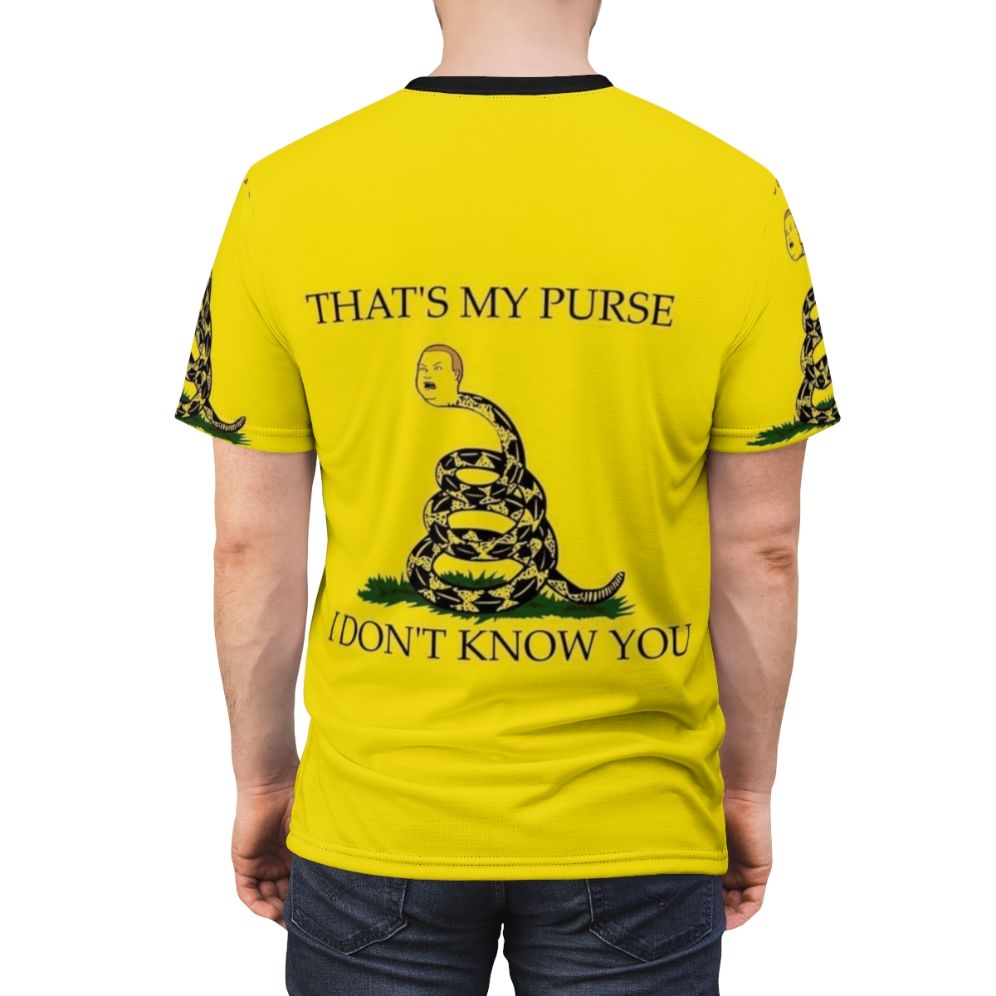 Man wearing a funny "That's My Purse, I Don't Know You" AOP t-shirt - men back