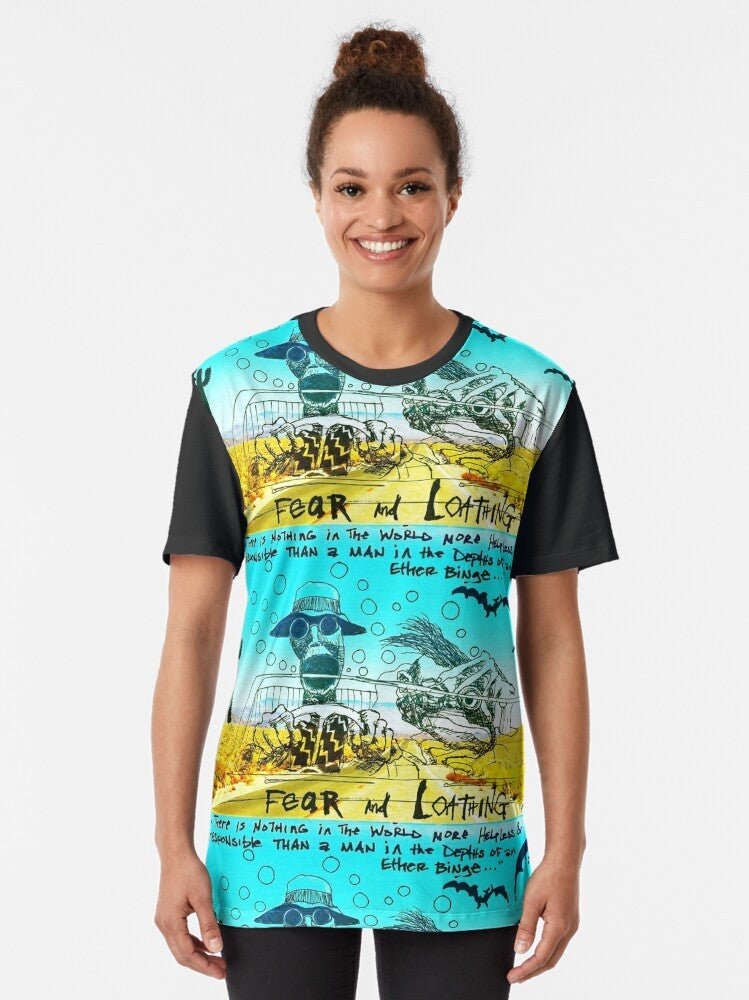 Fear and Loathing in Las Vegas graphic t-shirt with trippy desert and drug-inspired design - Women