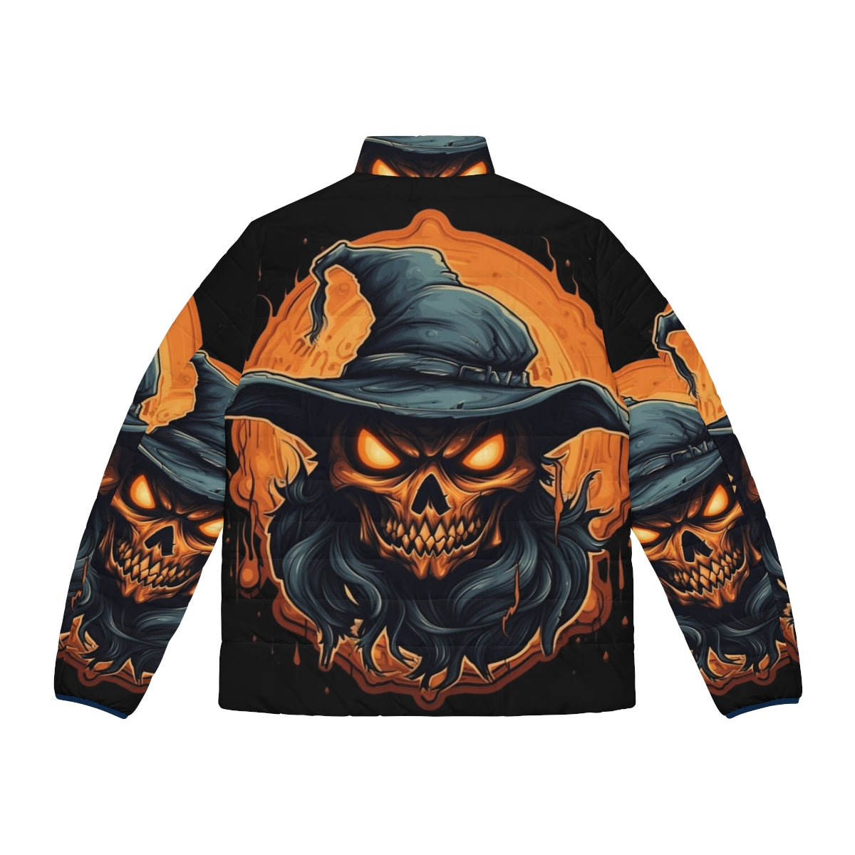 Skeletor Death Wizard Puffer Jacket with Burning Skull Design - Back