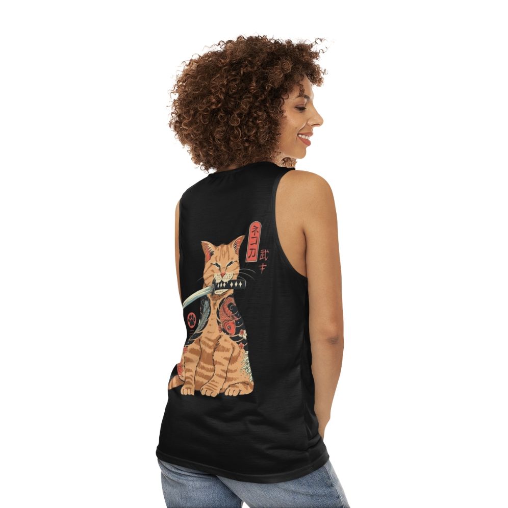 Catana Unisex Tank Top with Japanese-Inspired Cat Design - women back