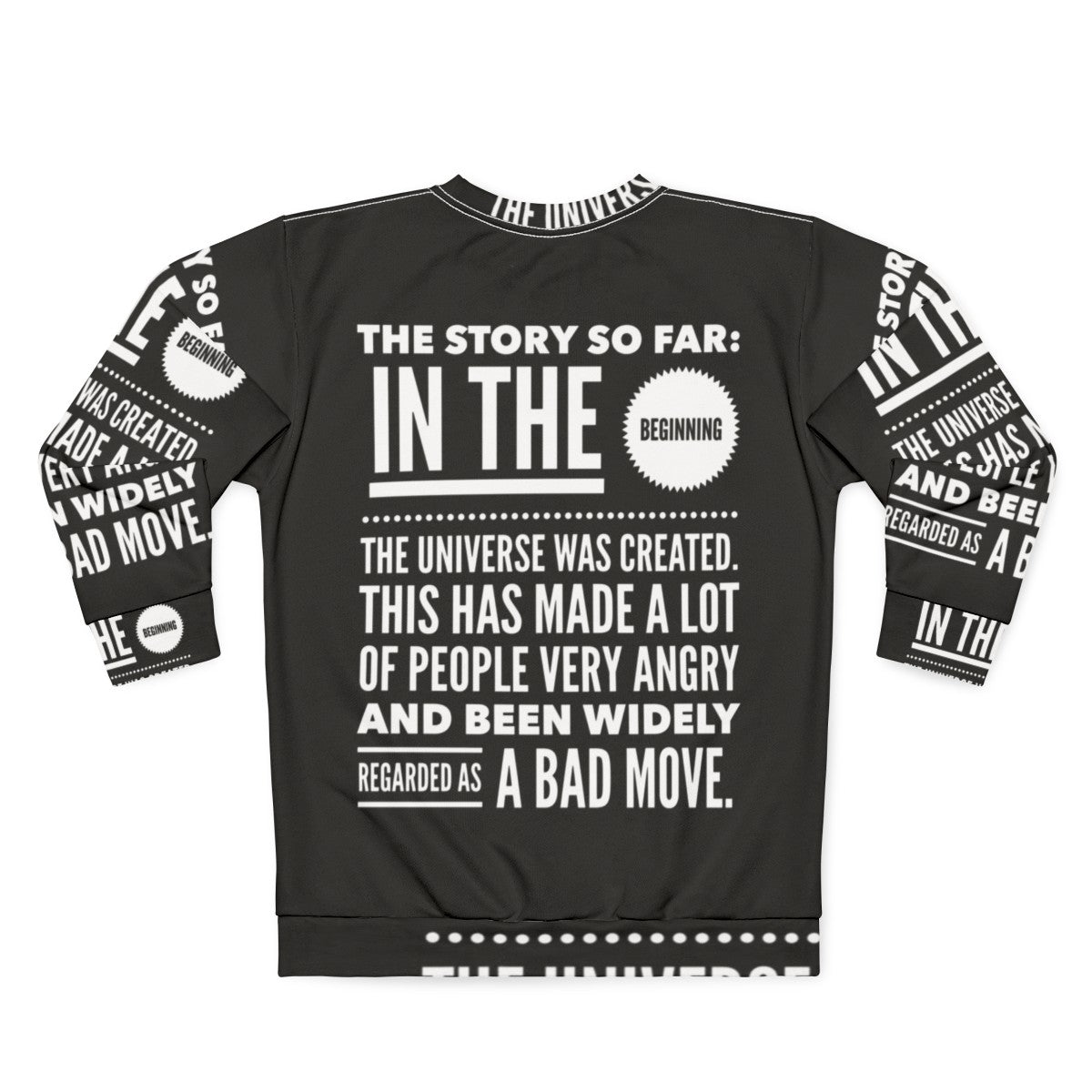 The Hitchhiker's Guide to the Galaxy inspired sweatshirt with space theme and Douglas Adams quote - Back