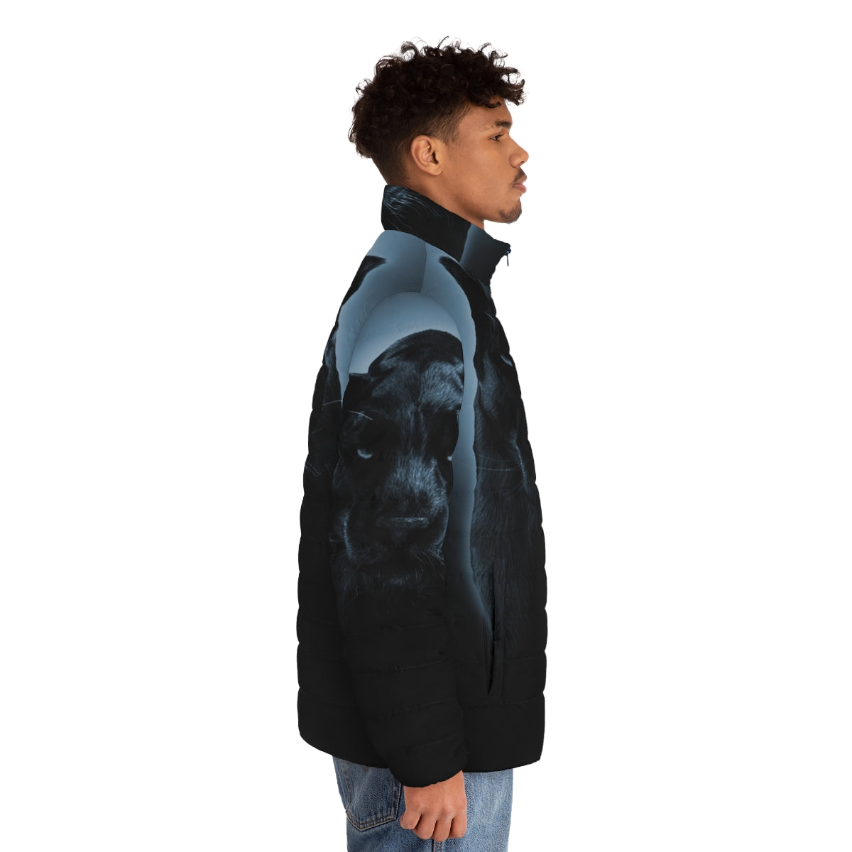 Black Panther Puffer Jacket featuring a bold and vibrant design - men side right