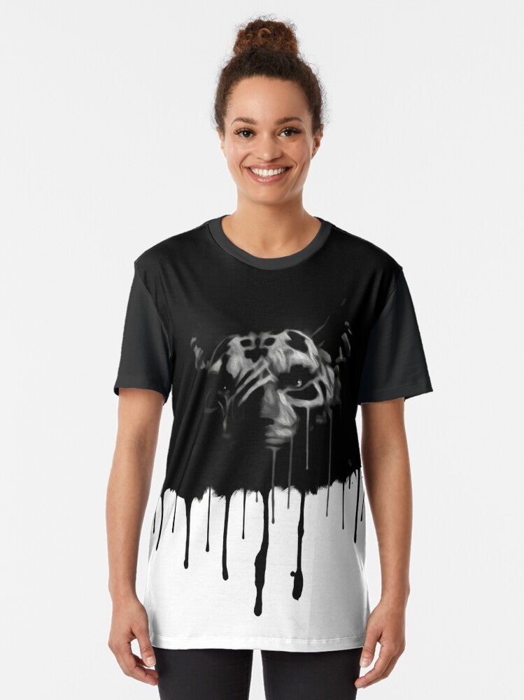 Inigo graphic t-shirt with a messy, splatter design in black and white - Women