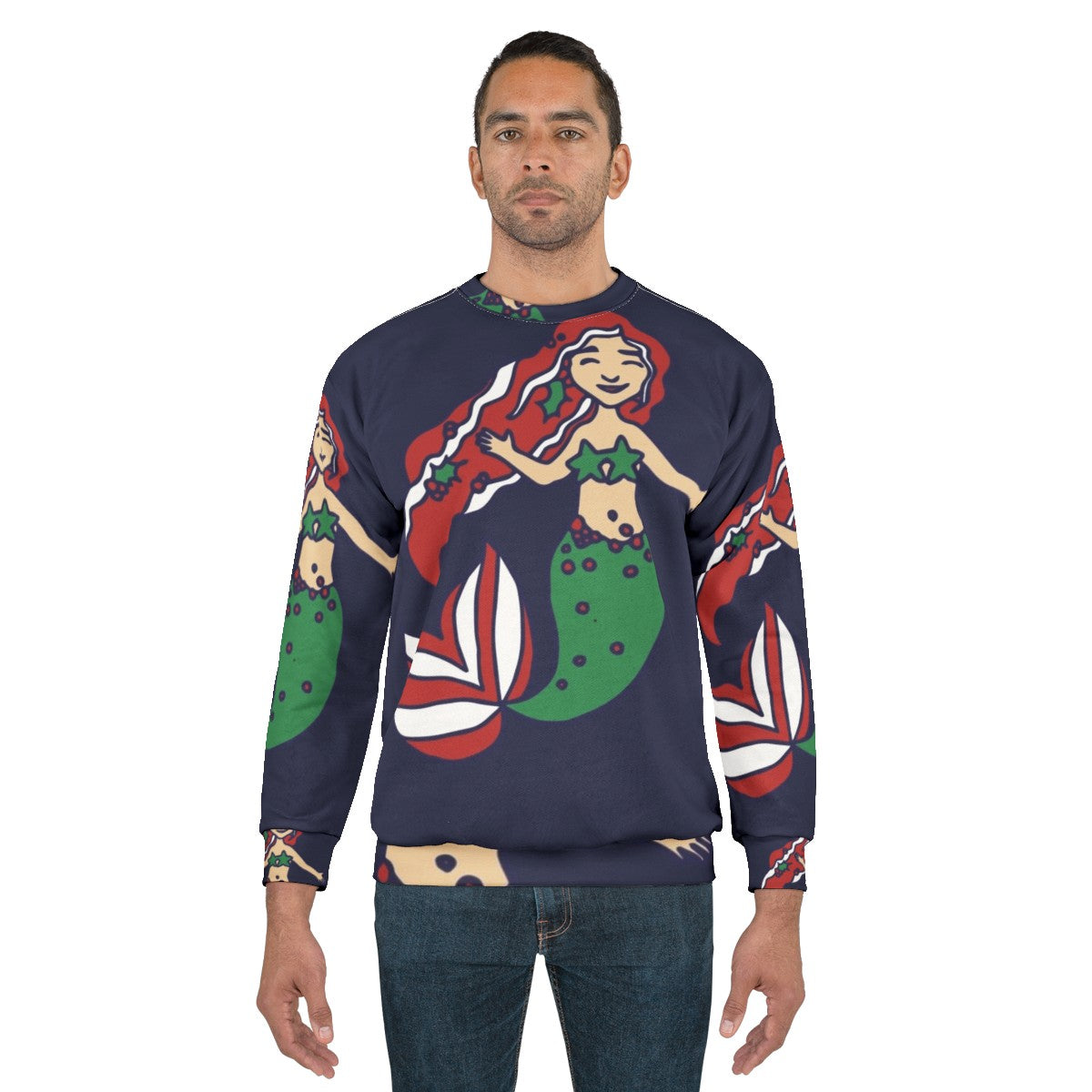 Christmas mermaid sweatshirt featuring a whimsical mermaid design - men