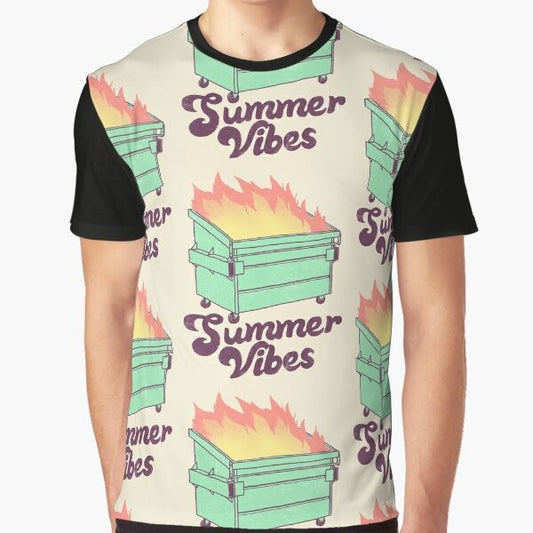 Retro summer vibes graphic t-shirt with Hillary White rabbit design, featuring flames and burning elements