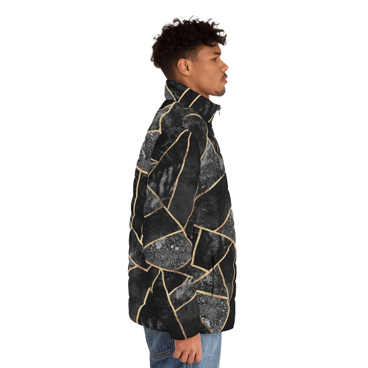 Black Stone 2 Geometric Puffer Jacket with Abstract Pattern - men side right