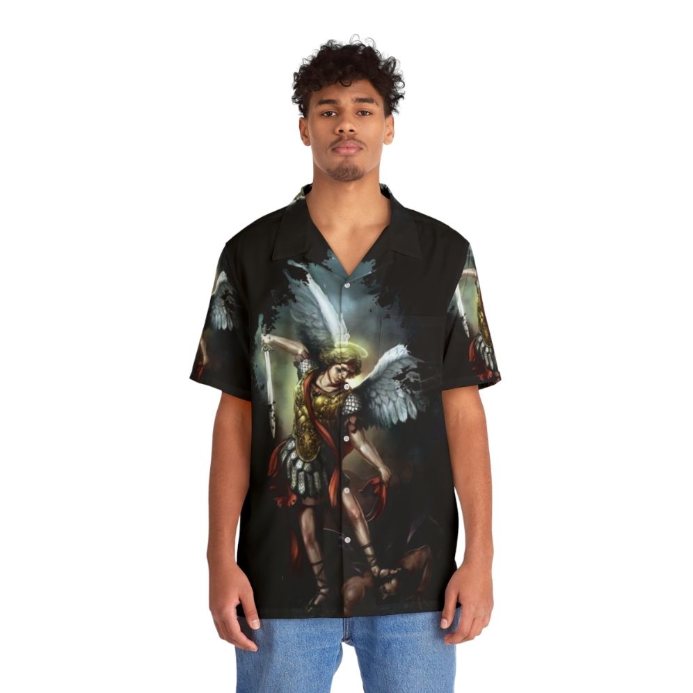 Archangel Michael Hawaiian Shirt with Celestial Wings - Lifestyle