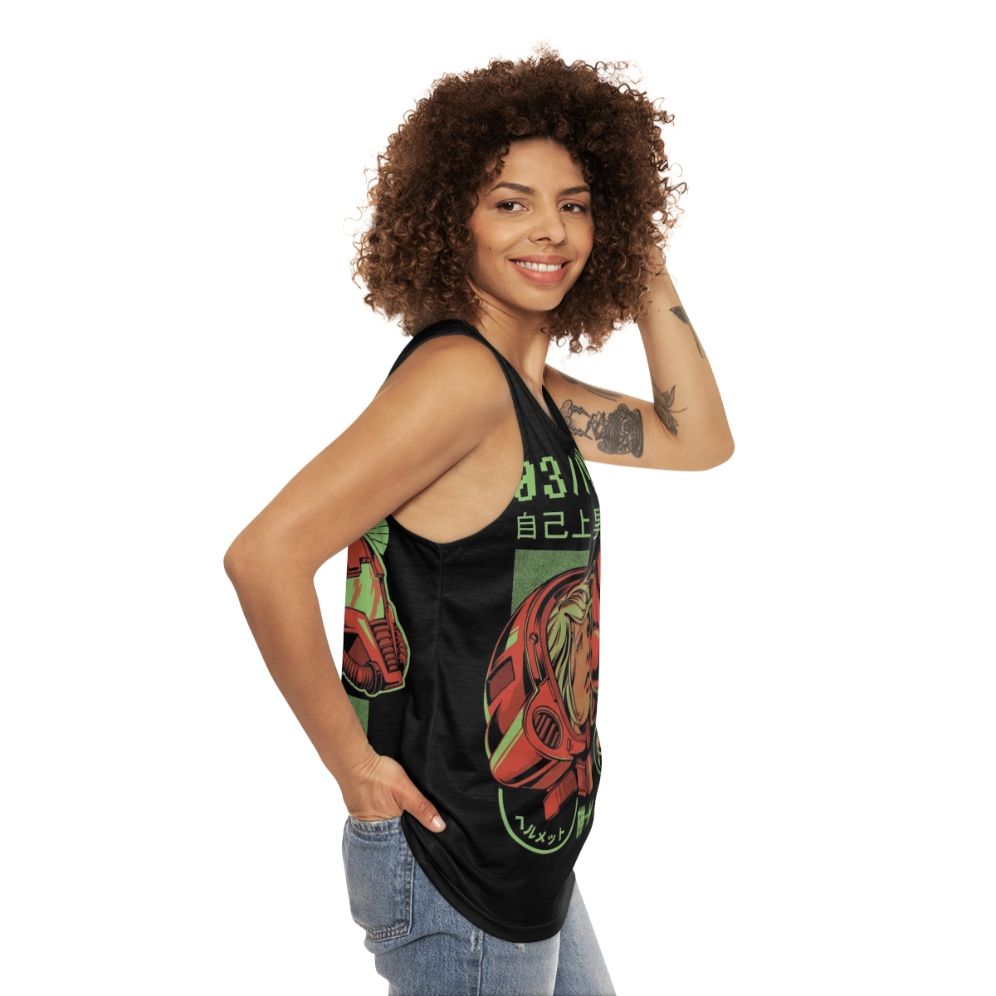 Retro gaming unisex tank top with Japanese robot design - women side