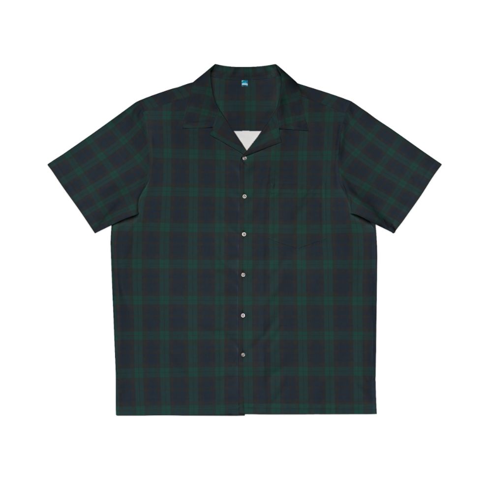 Green and blue tartan plaid Hawaiian shirt