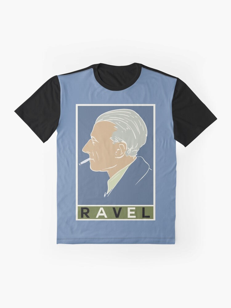 Vintage Maurice Ravel graphic t-shirt with classical music and composer design - Flat lay