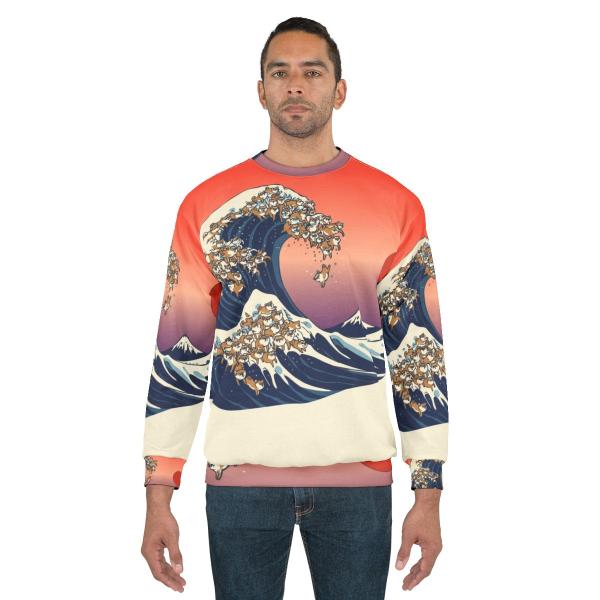 Vintage Shiba Inu Japanese Wave Graphic Sweatshirt - men