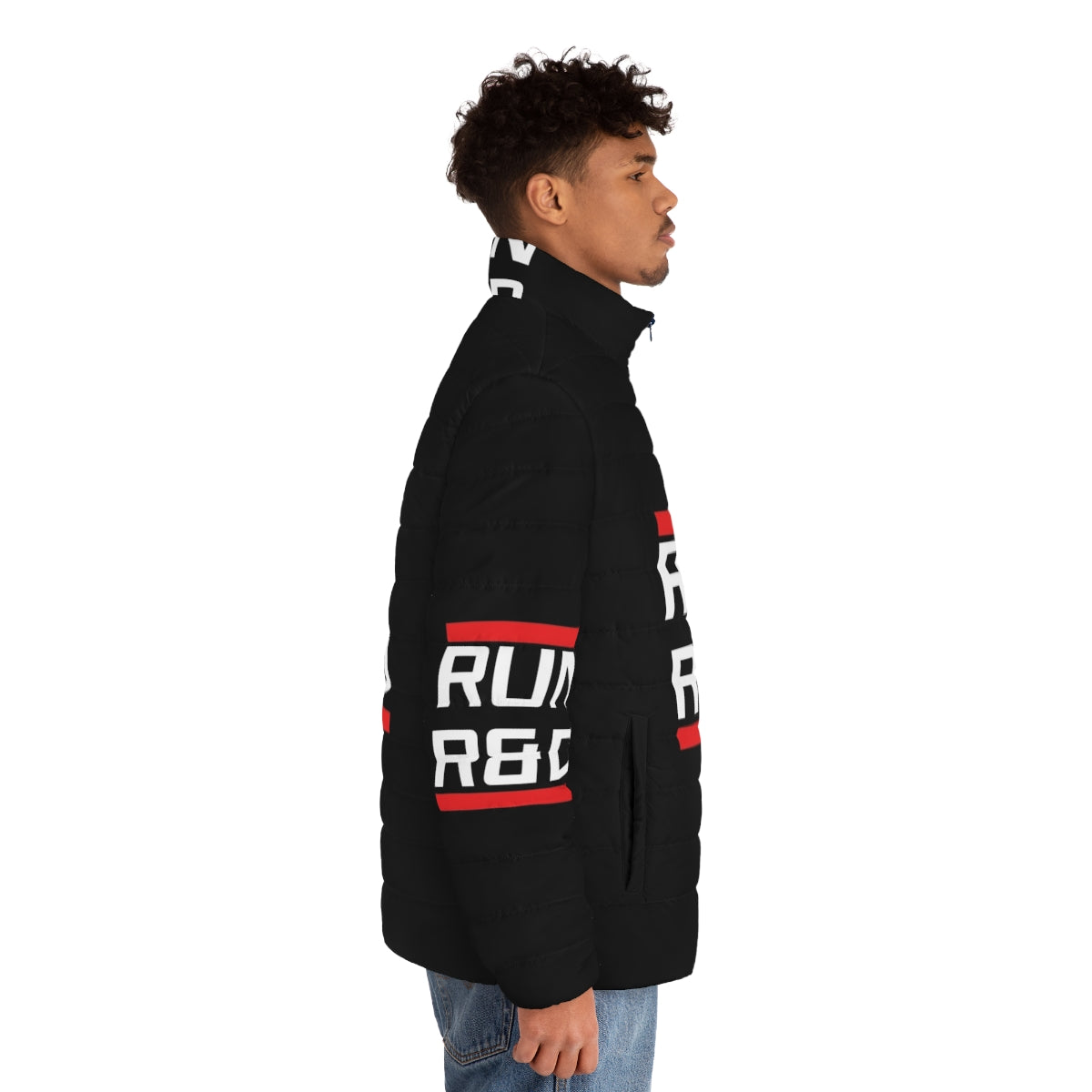 Netrunner-inspired cyberpunk puffer jacket for futuristic fashion - men side right