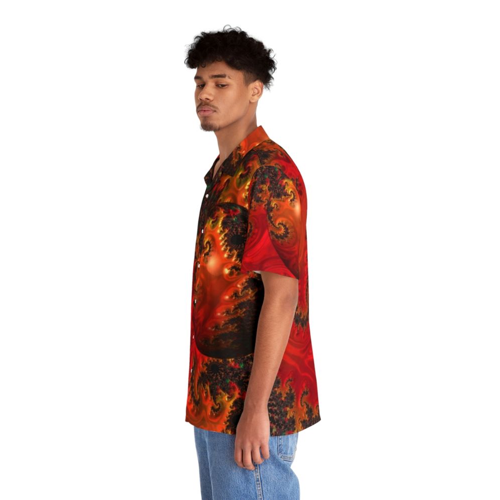 Colorful abstract Hawaiian shirt with spheres, spirals, and fractal patterns - People Left