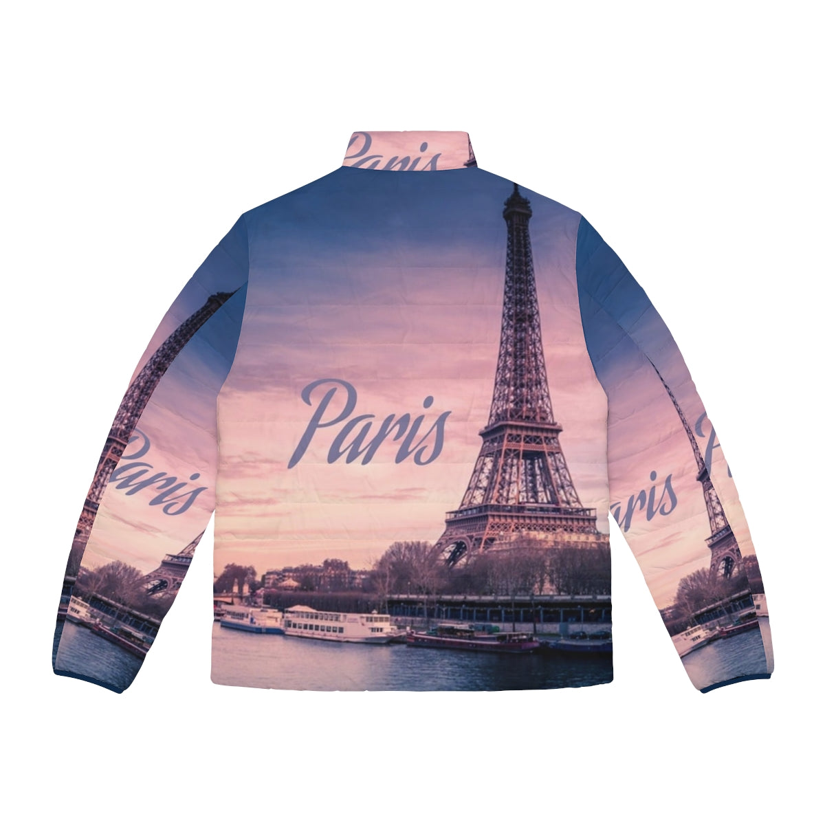 Eiffel Tower puffer jacket for winter in Paris, France - Back