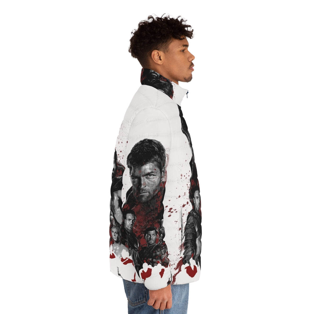 Spartacus and His Rebel Leaders Puffer Jacket featuring iconic characters from the Starz series - men side right