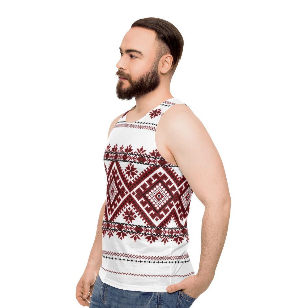 Unisex tank top with traditional Romanian geometric motif pattern - men side