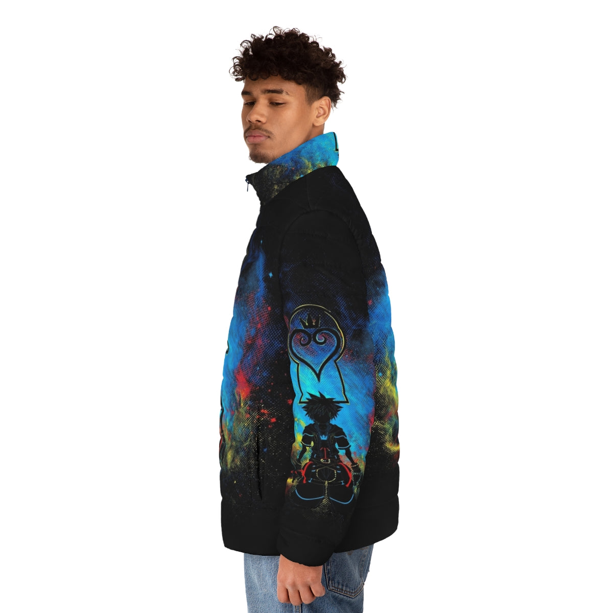 Kingdom Art Puffer Jacket featuring Sora and Kingdom Hearts design - men side left