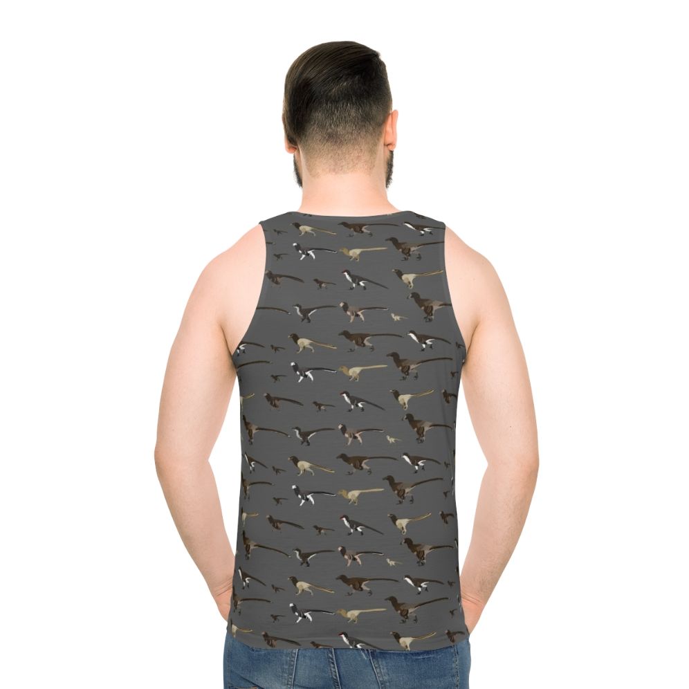 Dromaeosaurid dinosaur pattern unisex tank top - men back