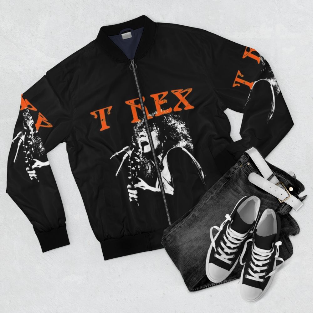 T Rex Band Music Bomber Jacket - Flat lay