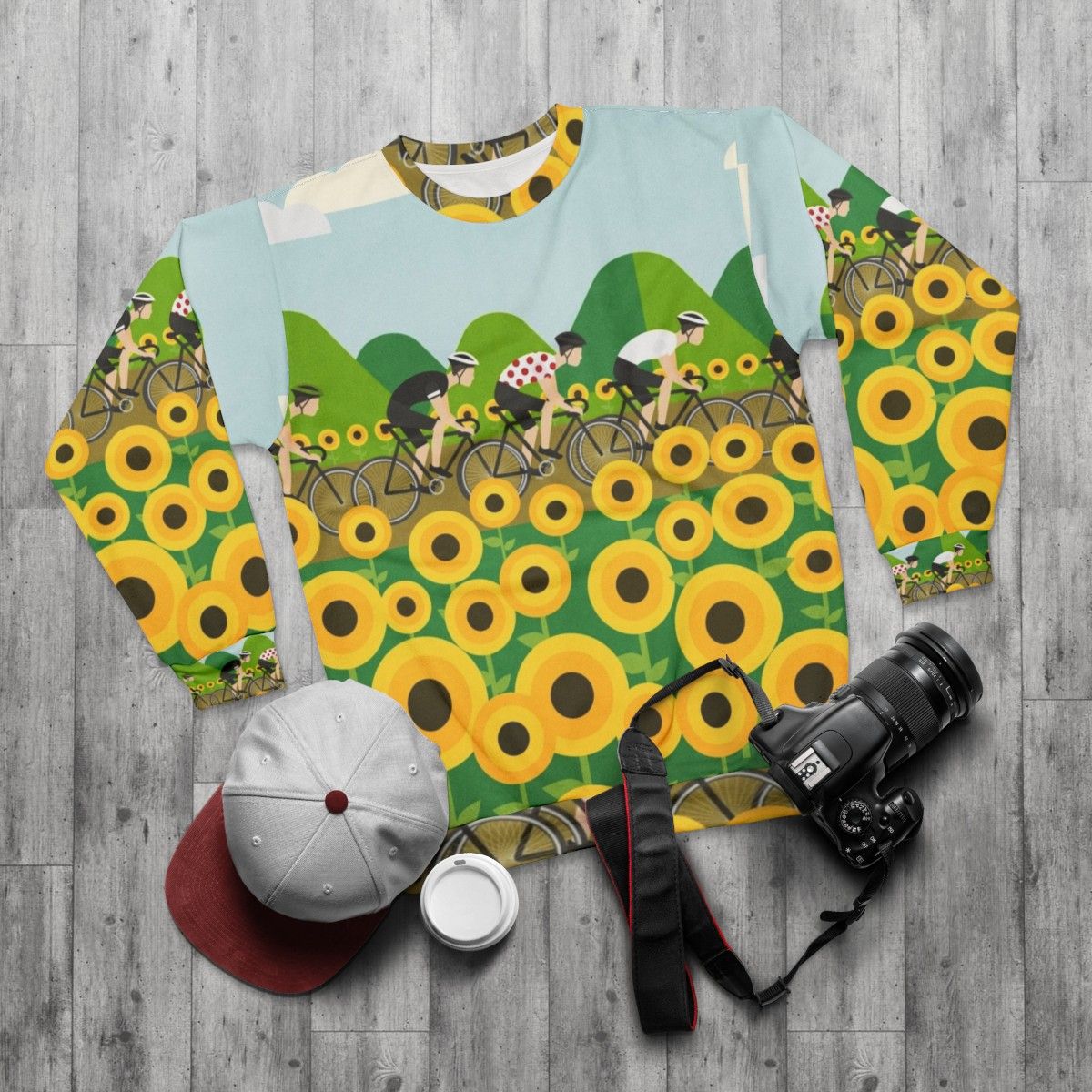 Cycling Sweatshirt with Le Tour de France Inspired Design - flat lay