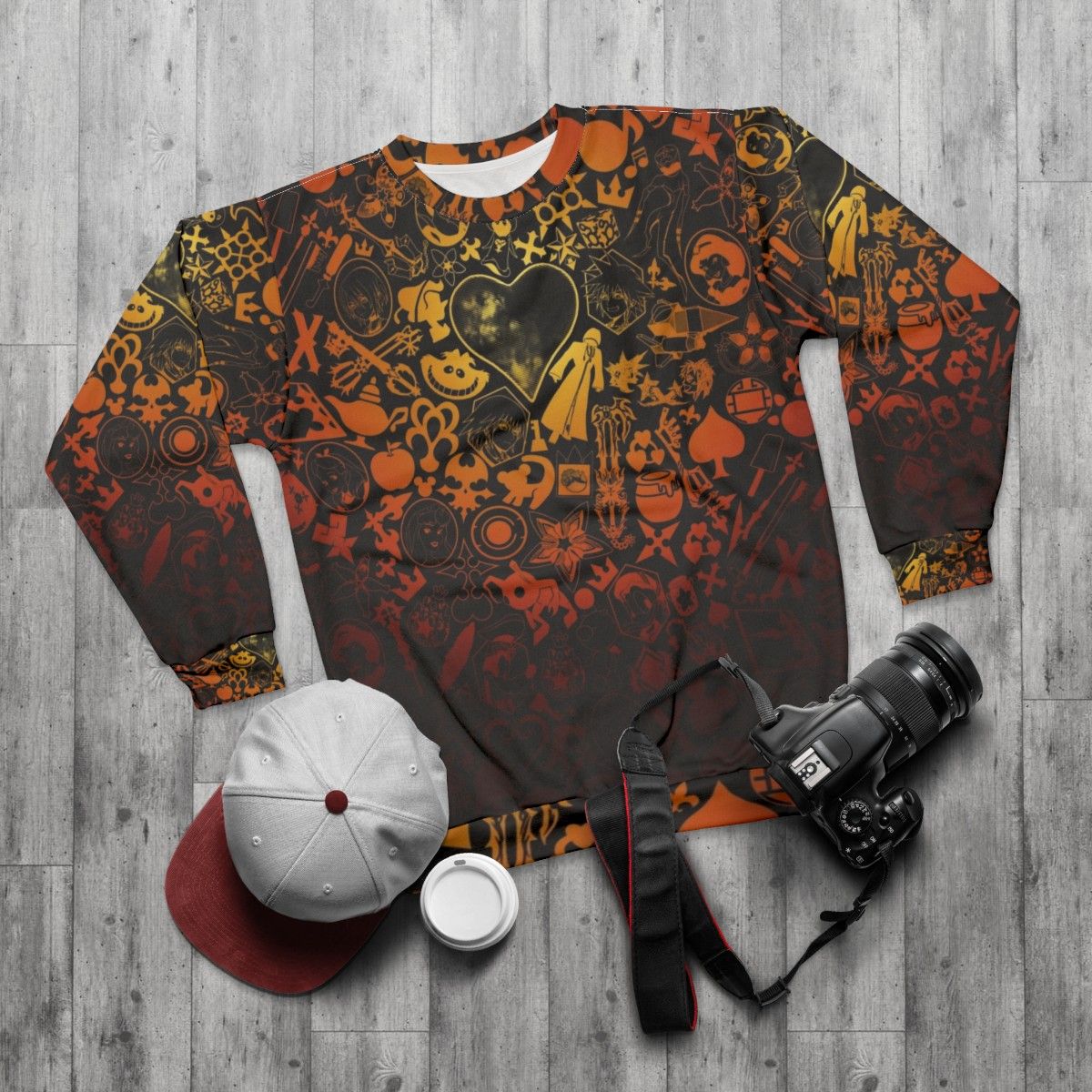 Kingdom Hearts Disney Keyhole Orange Sweatshirt - flat lay