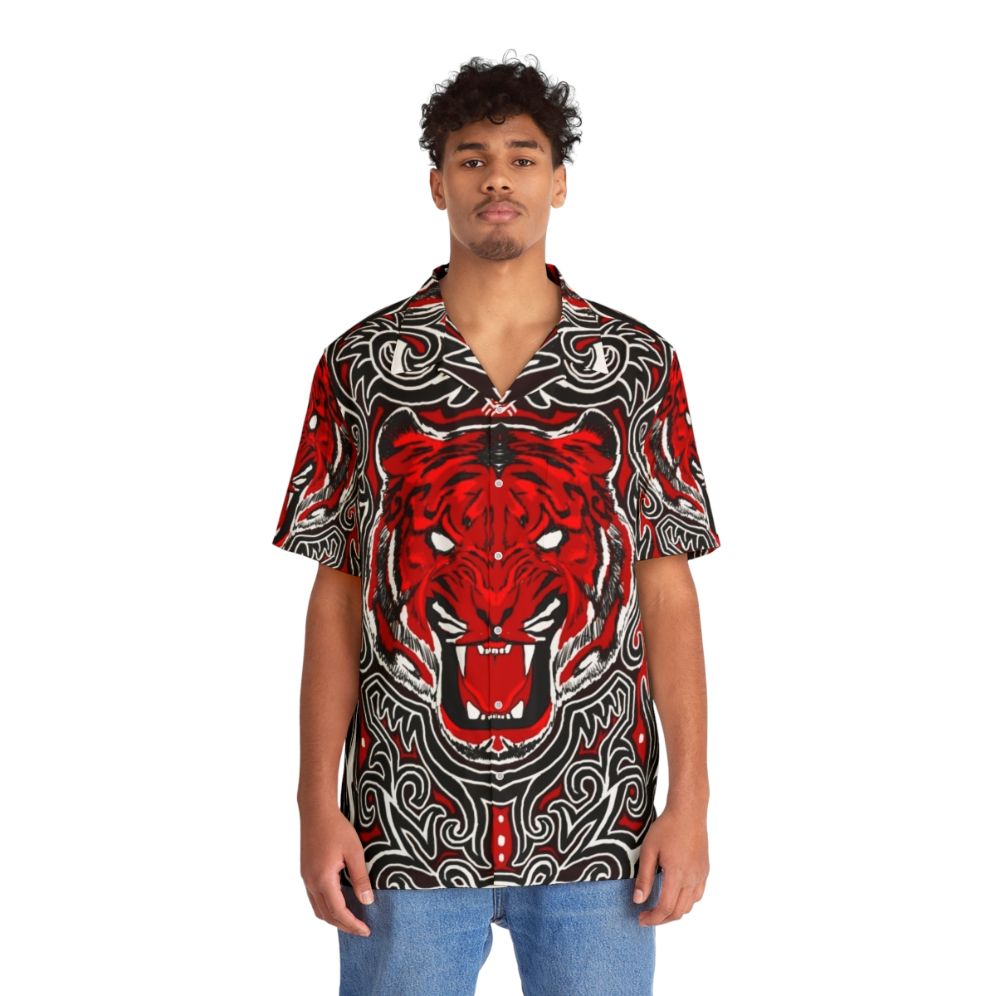 Red Tiger Batak Gorga Style Hawaiian Shirt - People Front