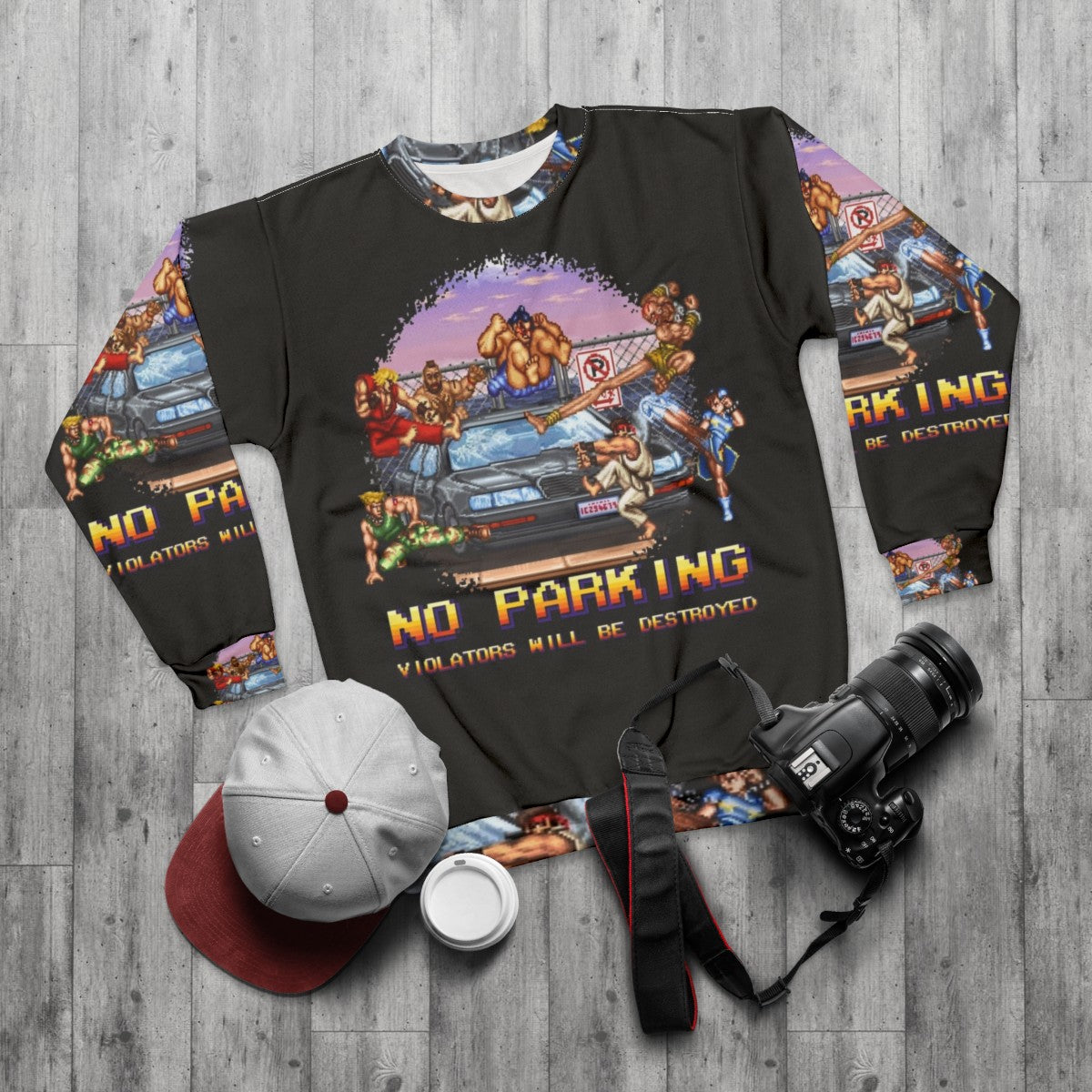 No Parking Violators Will Be Destroyed 8-Bit Gaming Sweatshirt - flat lay