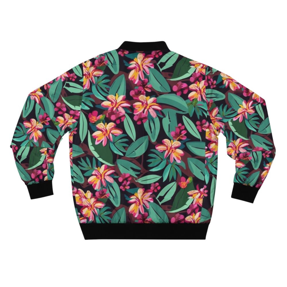 Dark Hawaiian flowers floral pattern bomber jacket - Back