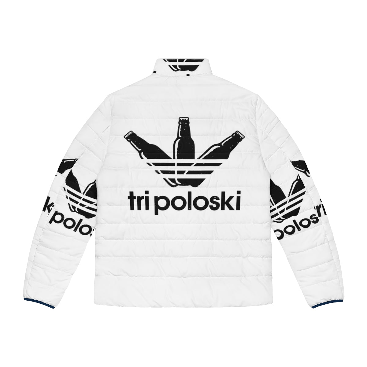 Tri Poloski Puffer Jacket featuring Slavic design and iconic three stripes - Back