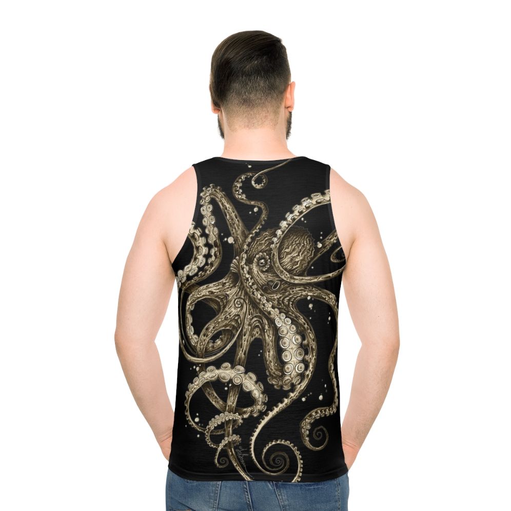 Octopus Sepia Psychedelic Unisex Tank Top - men back