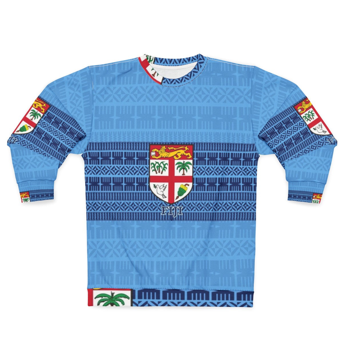 Blue Fiji Flag Masi Tapa Sweatshirt with Tribal and Polynesian Design