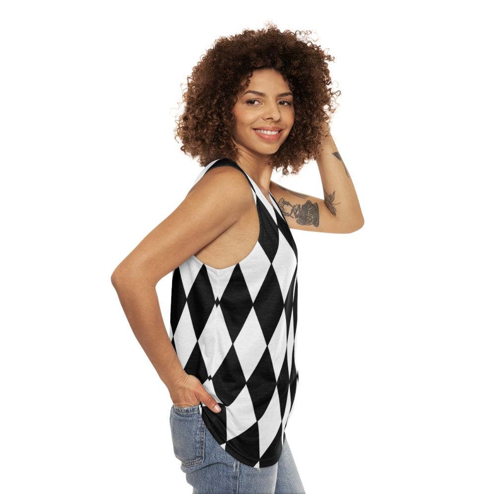 Black and White Harlequin Pattern Unisex Tank Top - women side