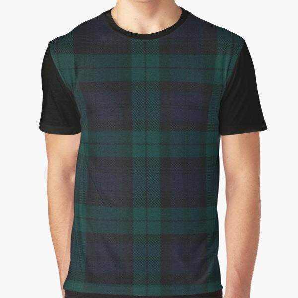 Black Watch Scottish Tartan Graphic T-Shirt featuring a classic Scottish clan tartan design