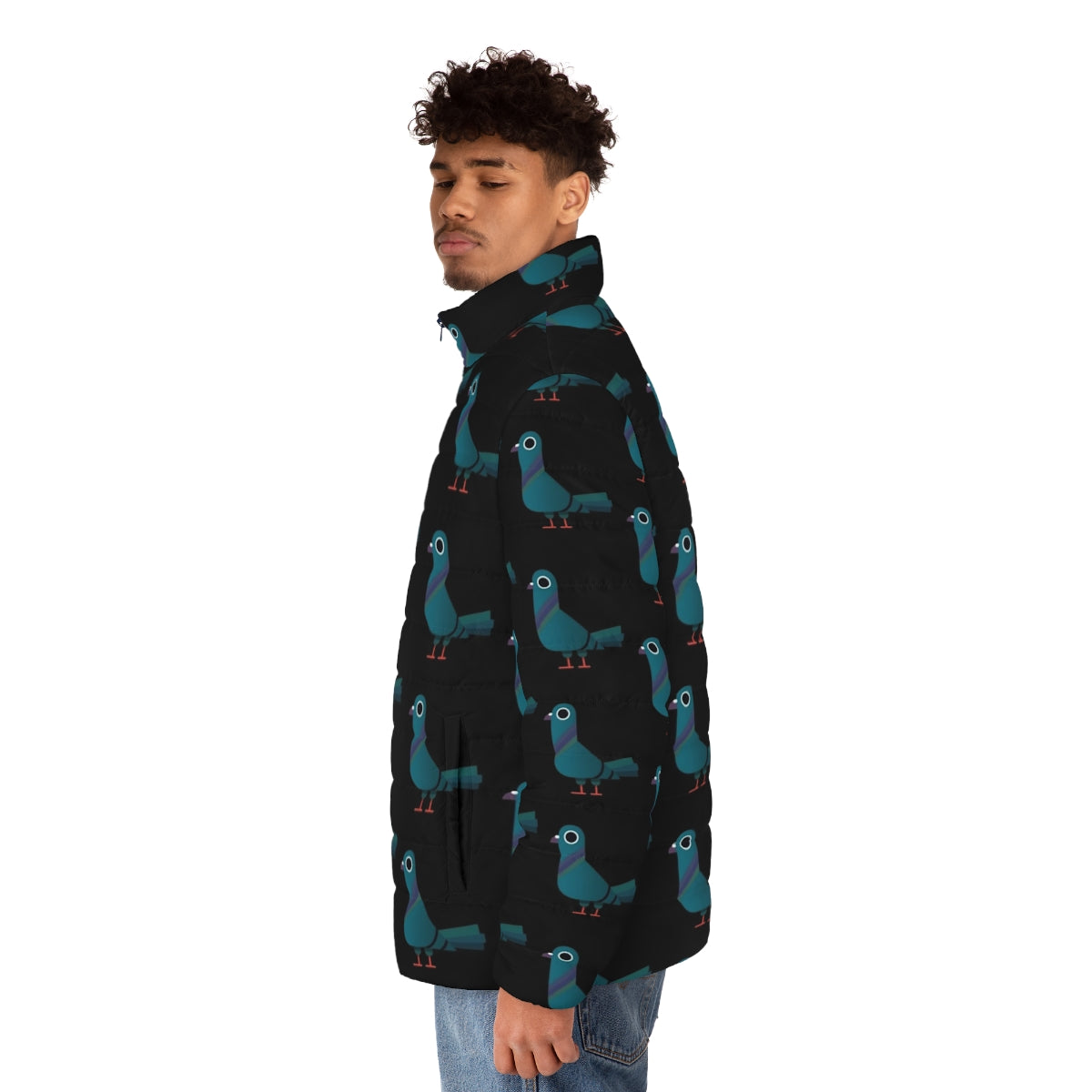 Colorful pigeon puffer jacket for kids and children - men side left