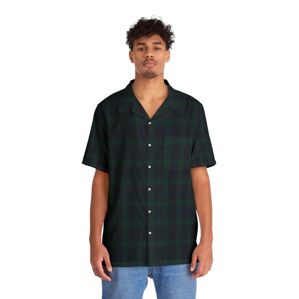 Green and blue tartan plaid Hawaiian shirt - People Front