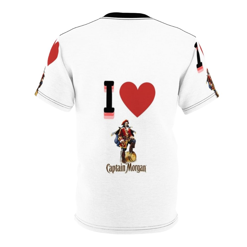 Man wearing a t-shirt with a captain morgan design - Back