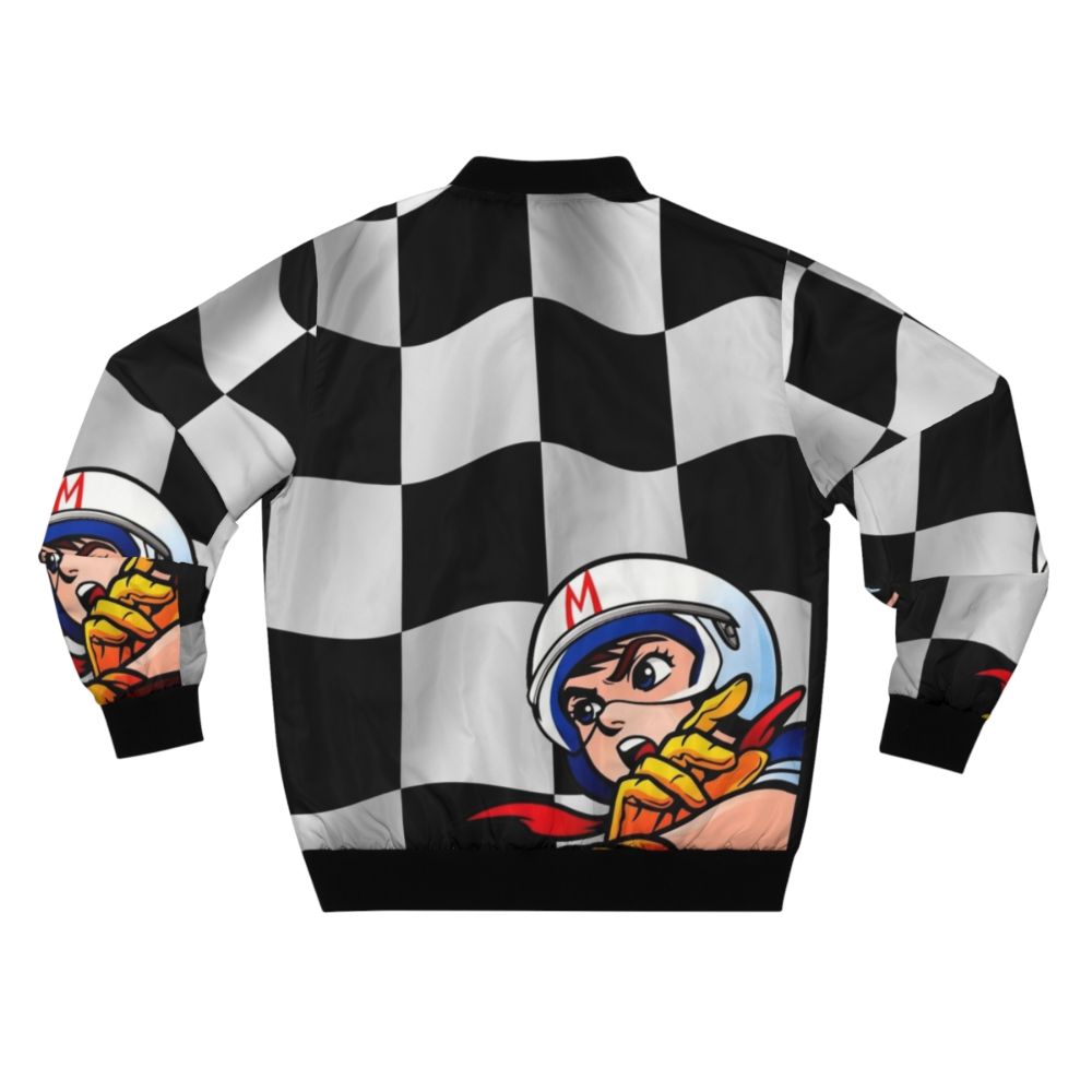 Speed Racer Checkered Flag Bomber Jacket - Vintage Motorsports Style - Back