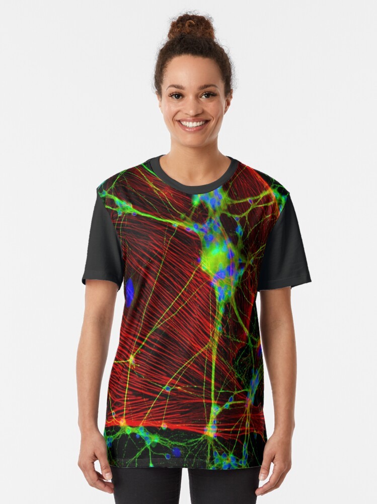 Psychedelic graphic design featuring interconnected neurons and synapses, representing the human brain and consciousness. - Women