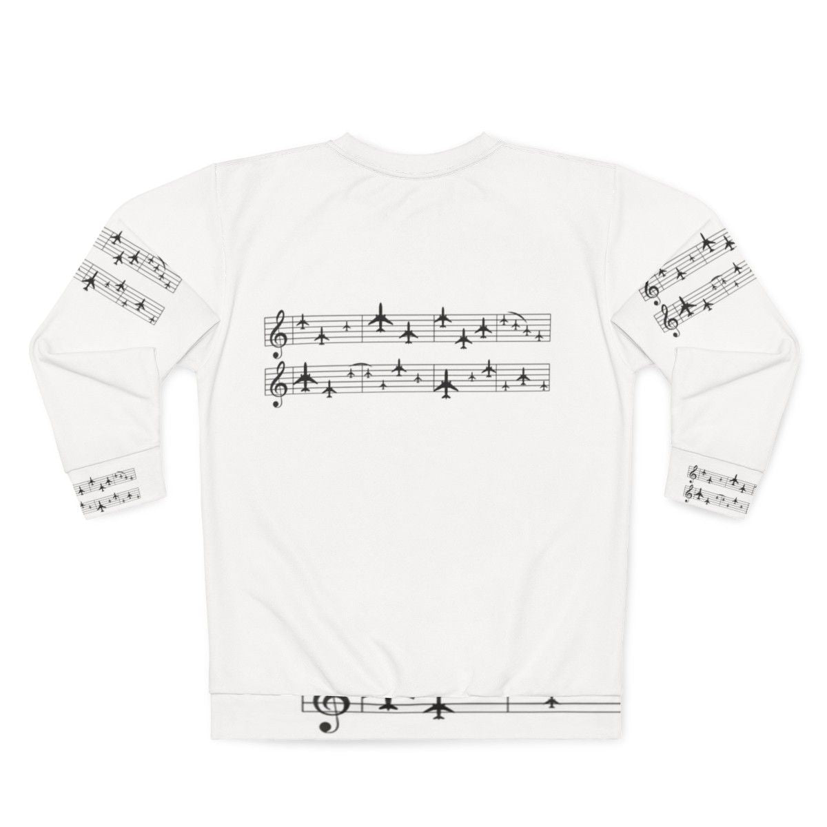 Music staff with airplanes graphic on a white sweatshirt - Back