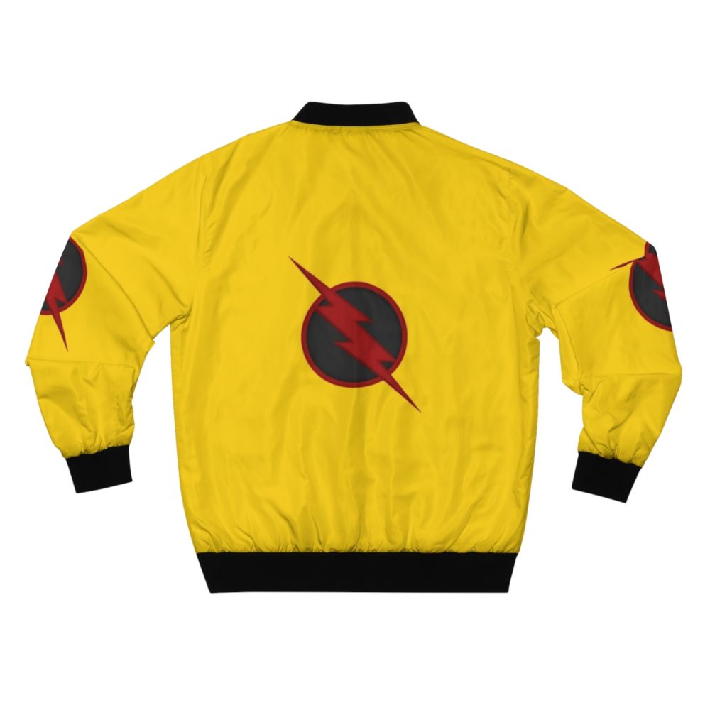 Yellow bomber jacket with "Zoom" graphic, inspired by the Flash's nemesis Professor Zoom - Back