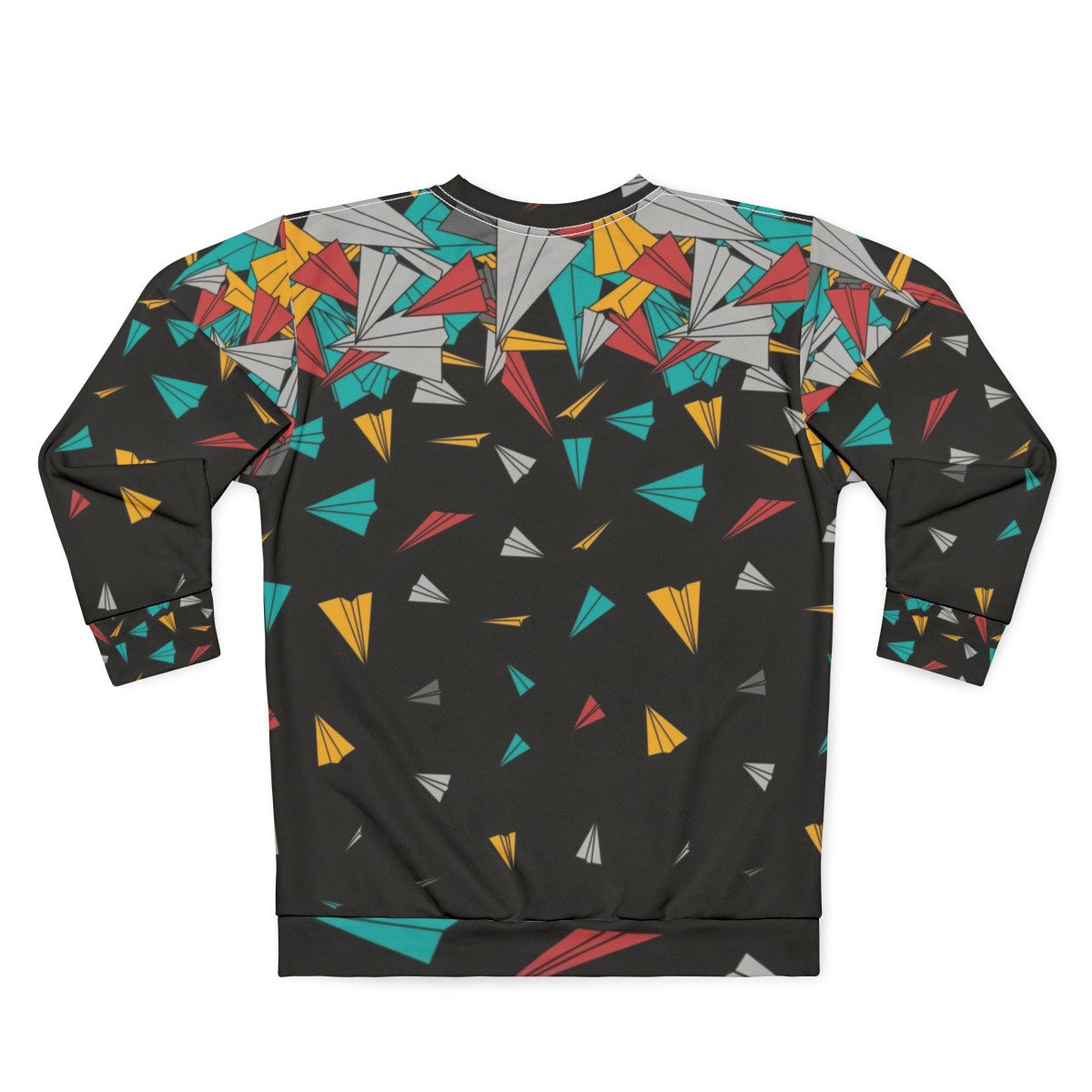 Geometric paper plane design on a colorful sweatshirt - Back